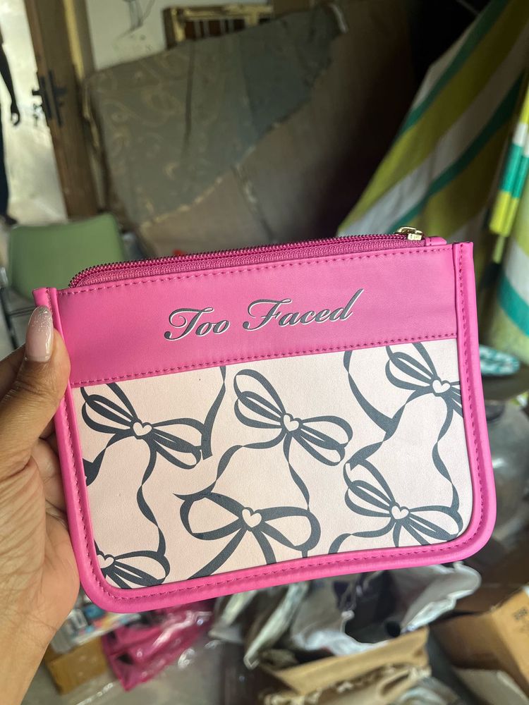Too Faced Pink Bow Pouch