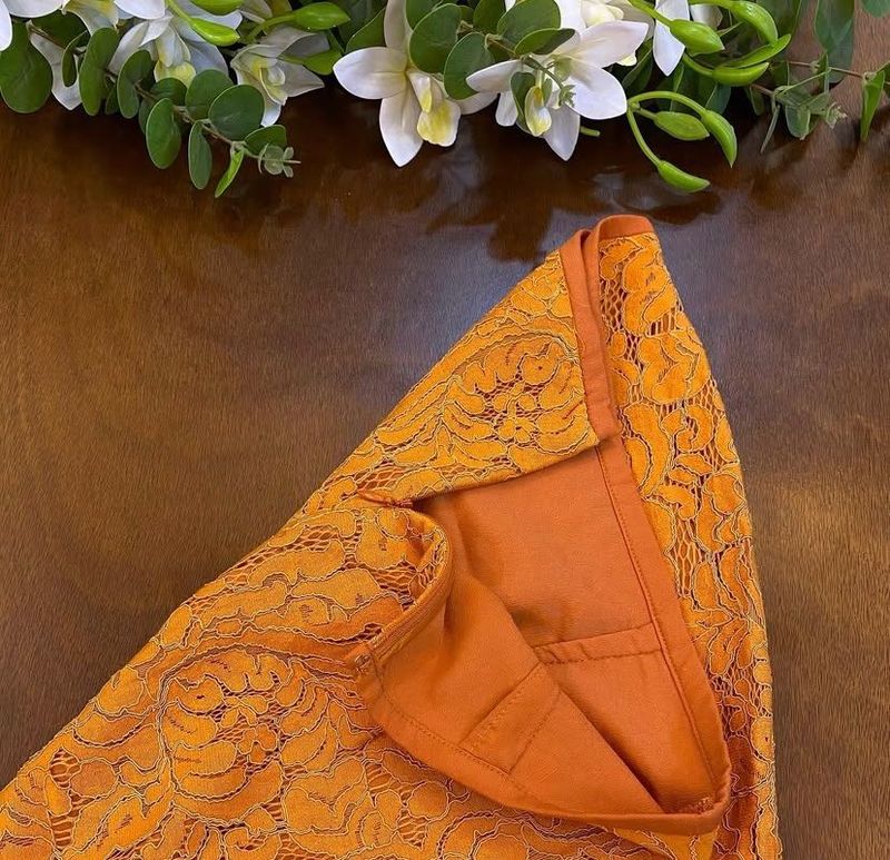 Orange Lace Ethnic Skirt