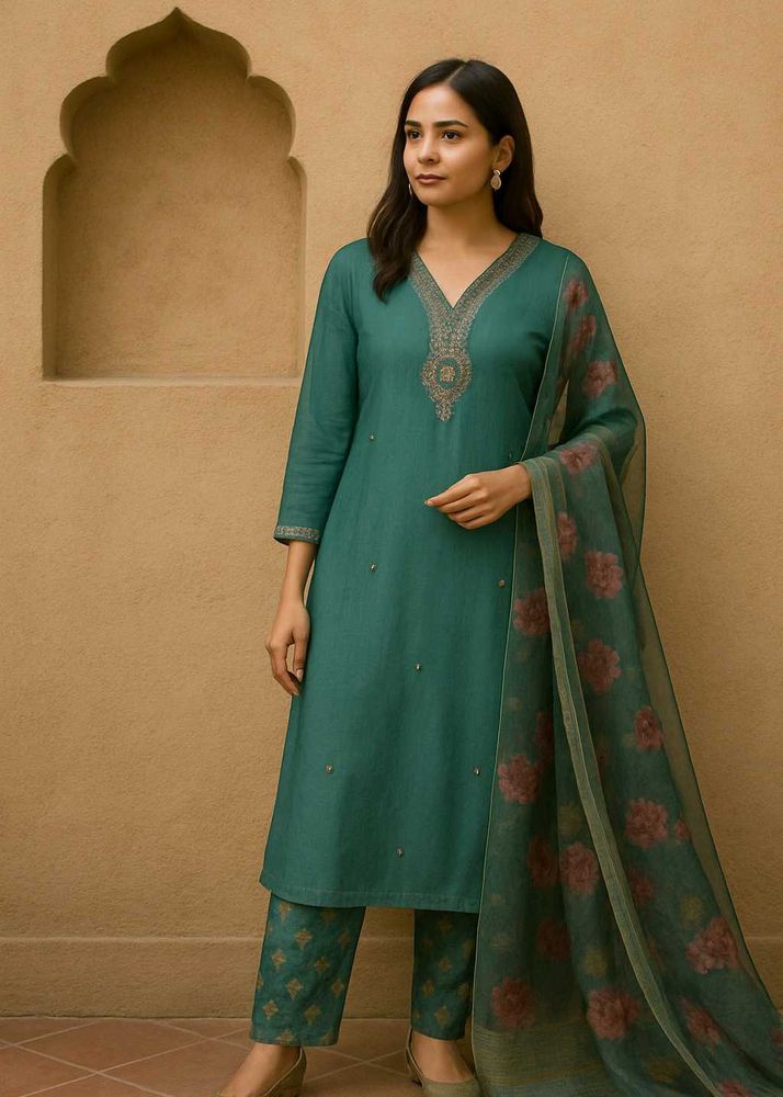 Green Embroidered Kurta Set