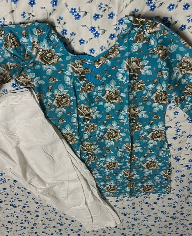Floral Kurti with White Pants