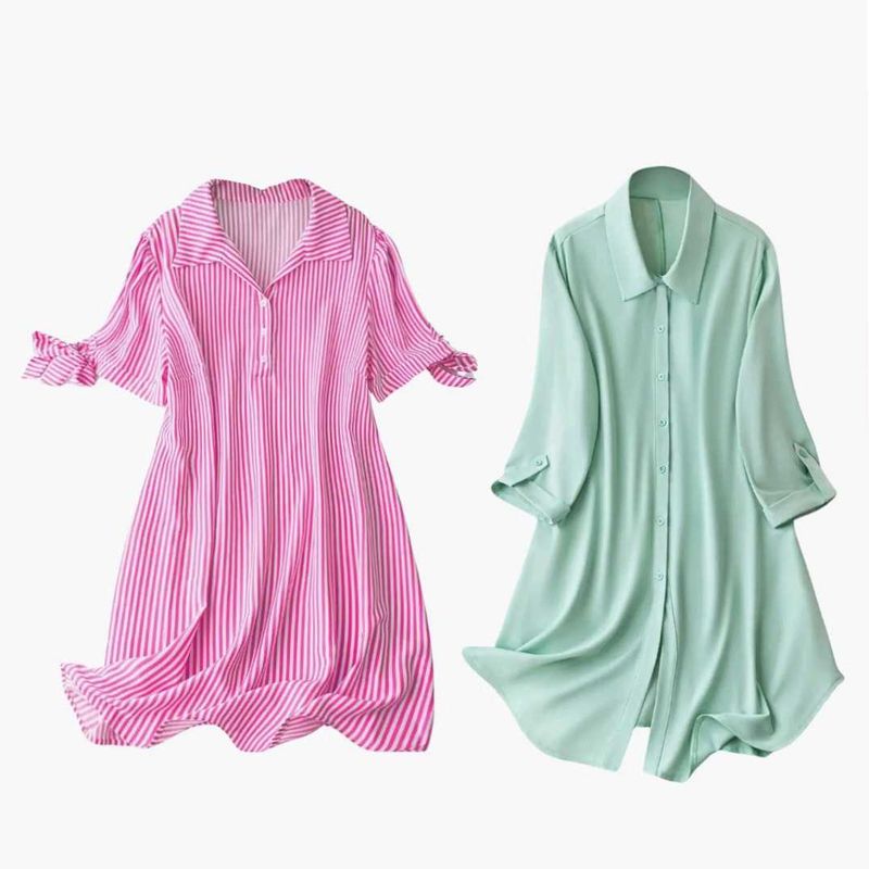 Women&#39;s Shirt Dresses - Pink Striped &amp; Mint (2)