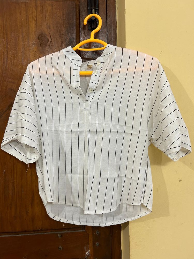 Curve White Half Stripe Blouse
