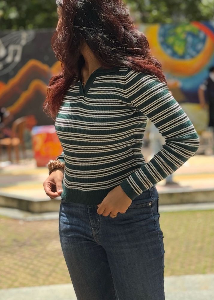 Stripped Flat Knit Sweater Top| No Coins
