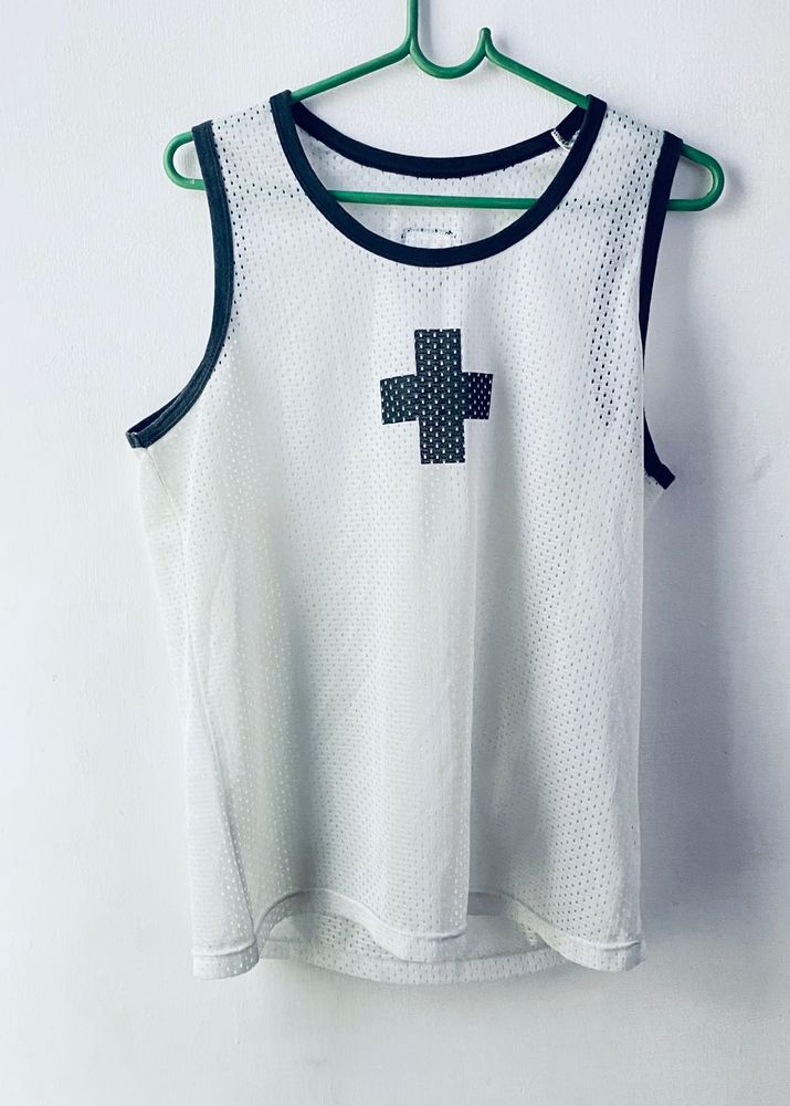 White Mesh Tank Top with Cross