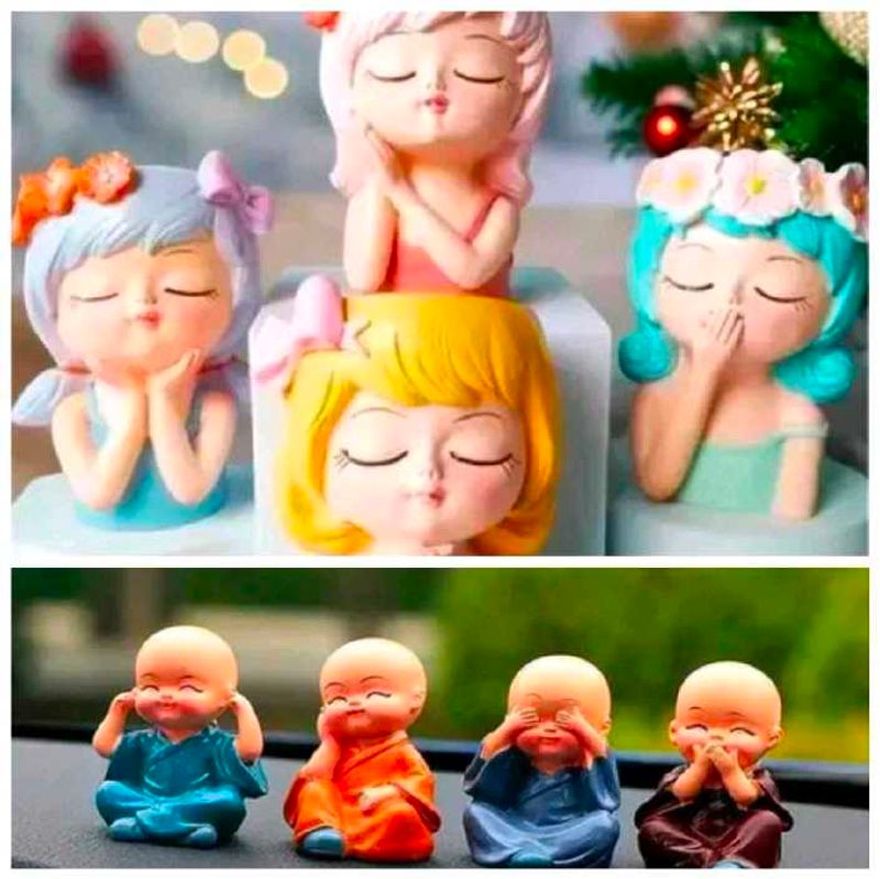 Cute Doll &amp; Monk Figurine Set