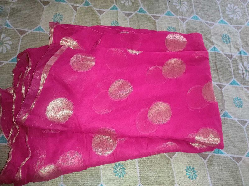 New Chiffon Rani pink Saree