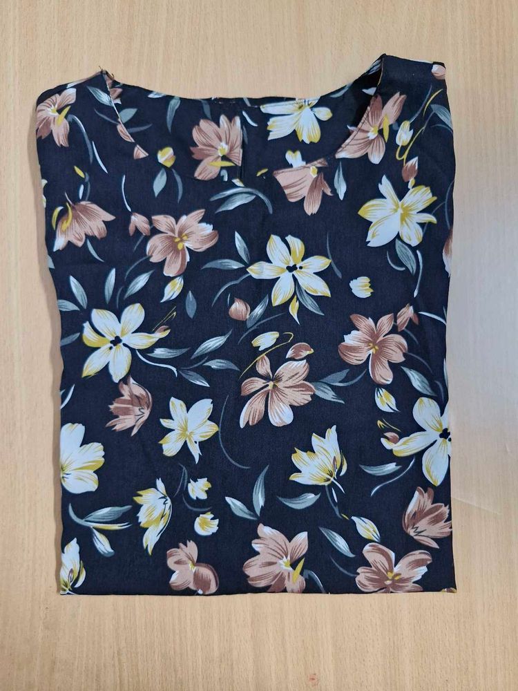 Black Flower Print Top