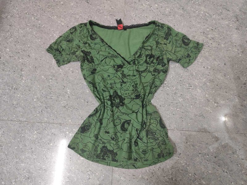 Rockstar Gf Nana Coded Green Printed Tee