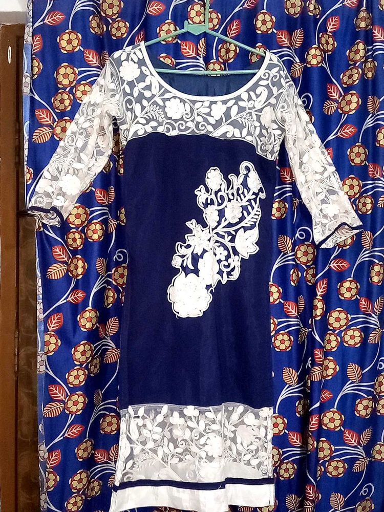 Navy &amp; White Floral Lace Dress