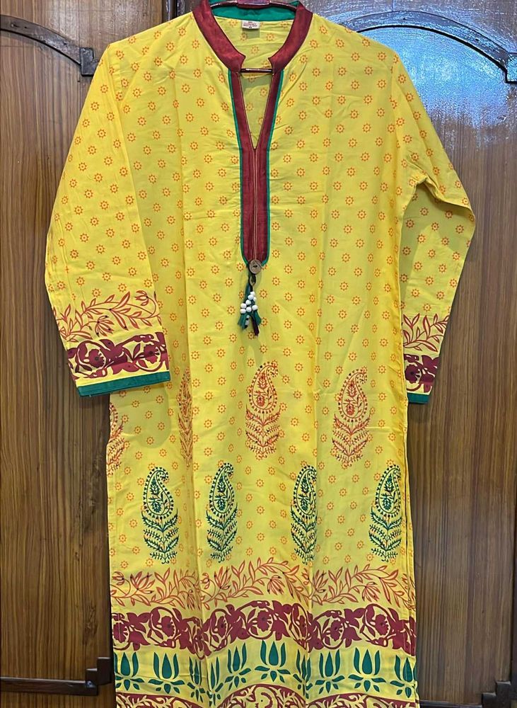 Yellow Printed Kurta