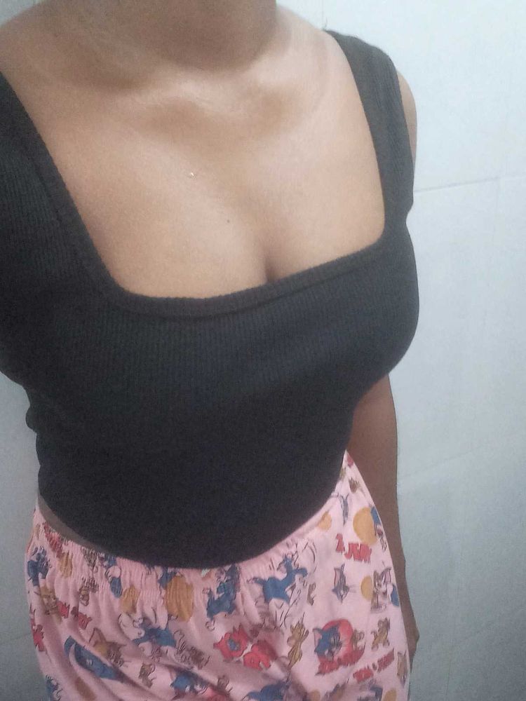 Black Square Neck Top