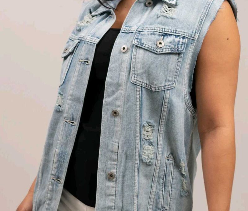 Distressed Denim Vest