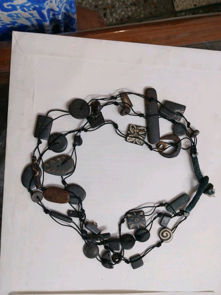 Neckpiece With Wooden Pieces Brown Color
