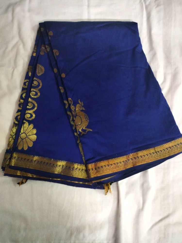 Elegant Royal Blue &amp; Gold Saree