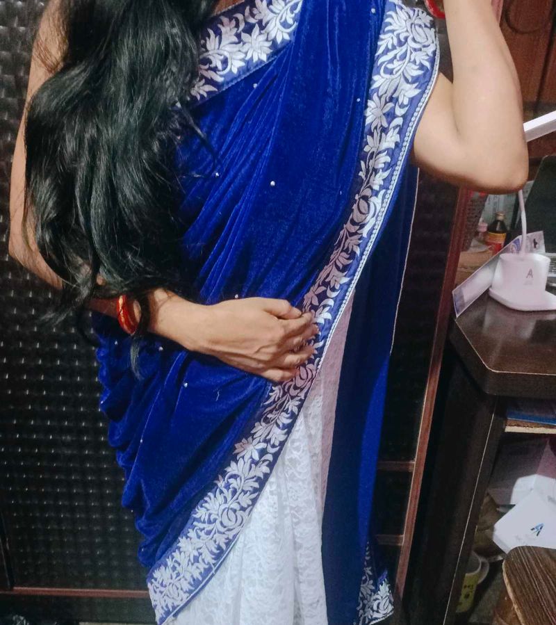 Elegant Blue Velvet Saree