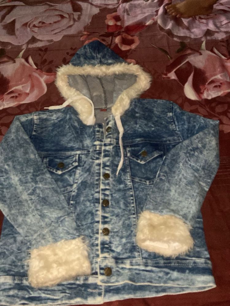 Denim Jacket with Fur Trim
