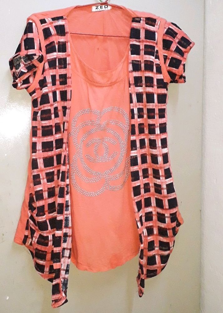 Peach Dress Top For Girls