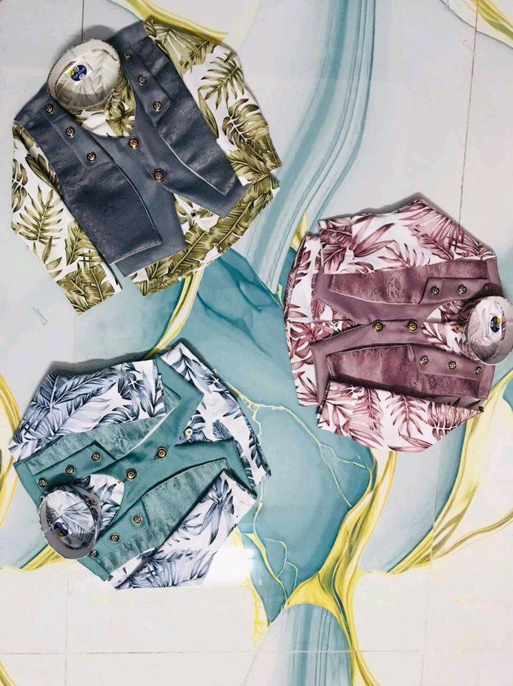 Tropical Print Shirt &amp; Vest Set