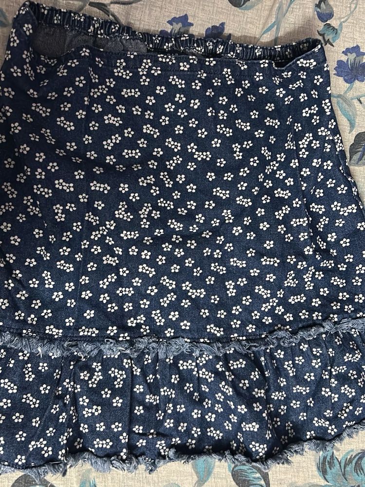 Floral Denim Mini Skirt