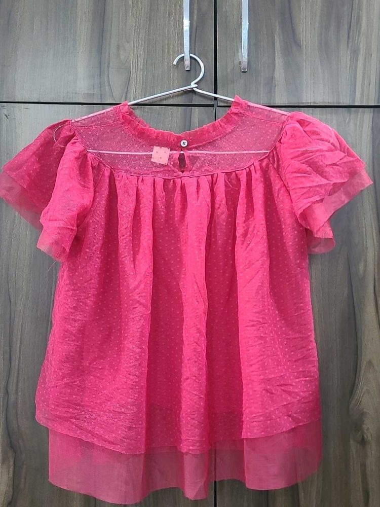 Pink Polka Dot Sheer Top