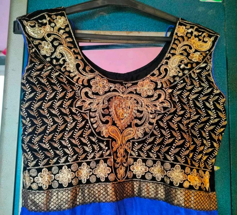 Blue &amp; Gold Embroidered Ethnic Skirt