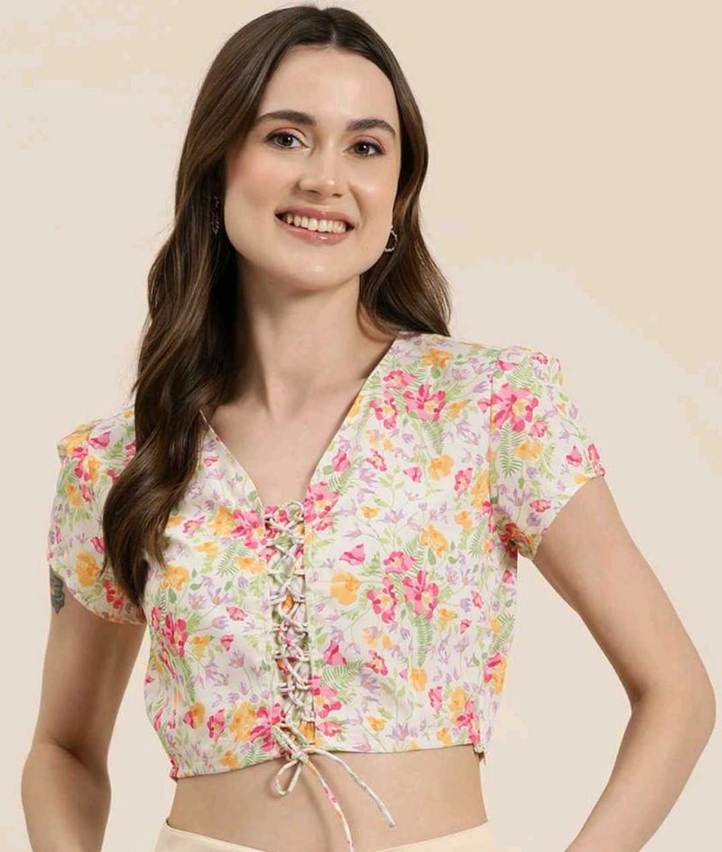 Floral Lace-Up Top