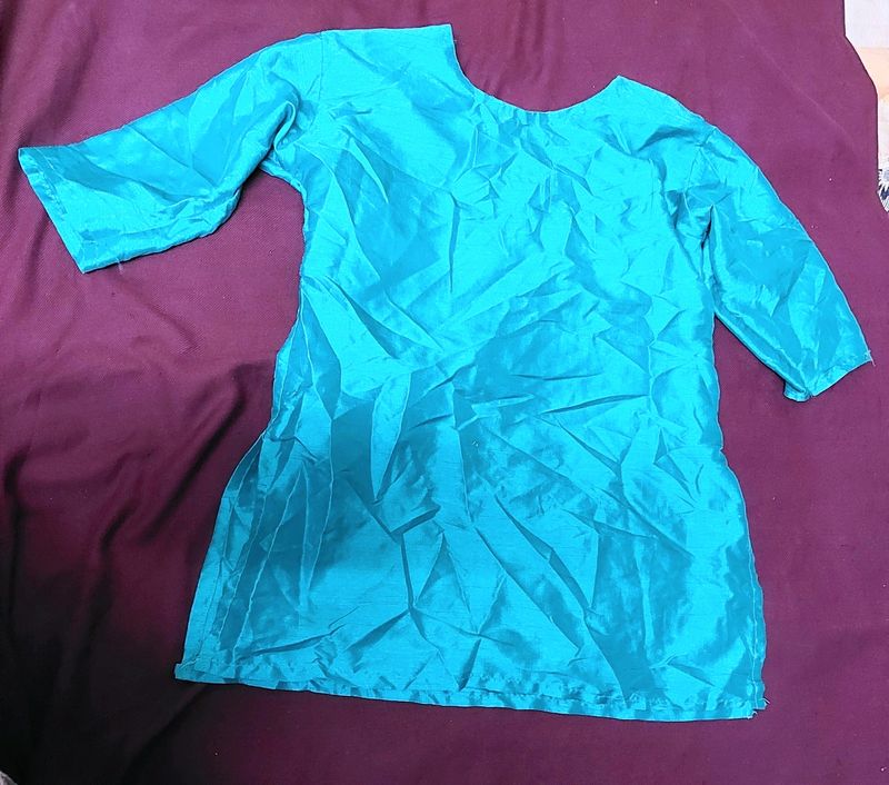 Greenish Blue Plain Kurti For Girls
