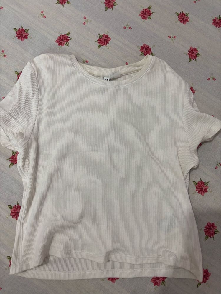 White Ribbed T-Shirt