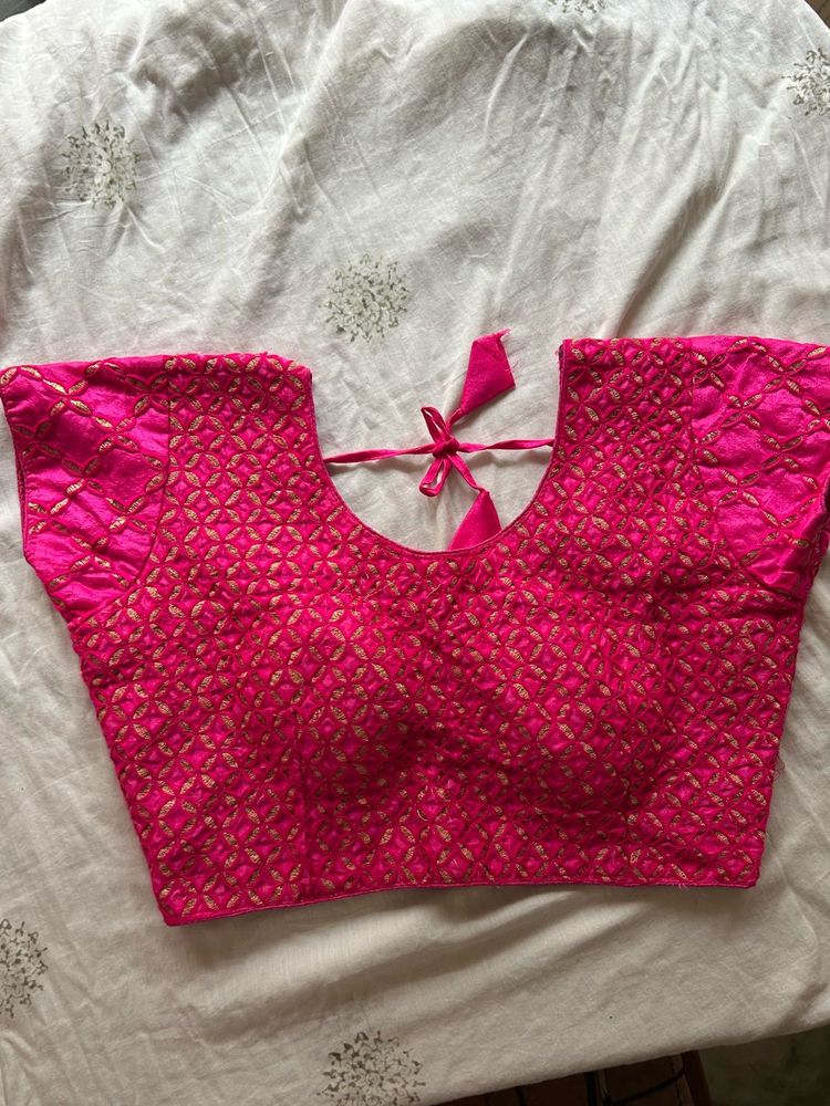 Pink Banarasi Silk Blouse with Golden details
