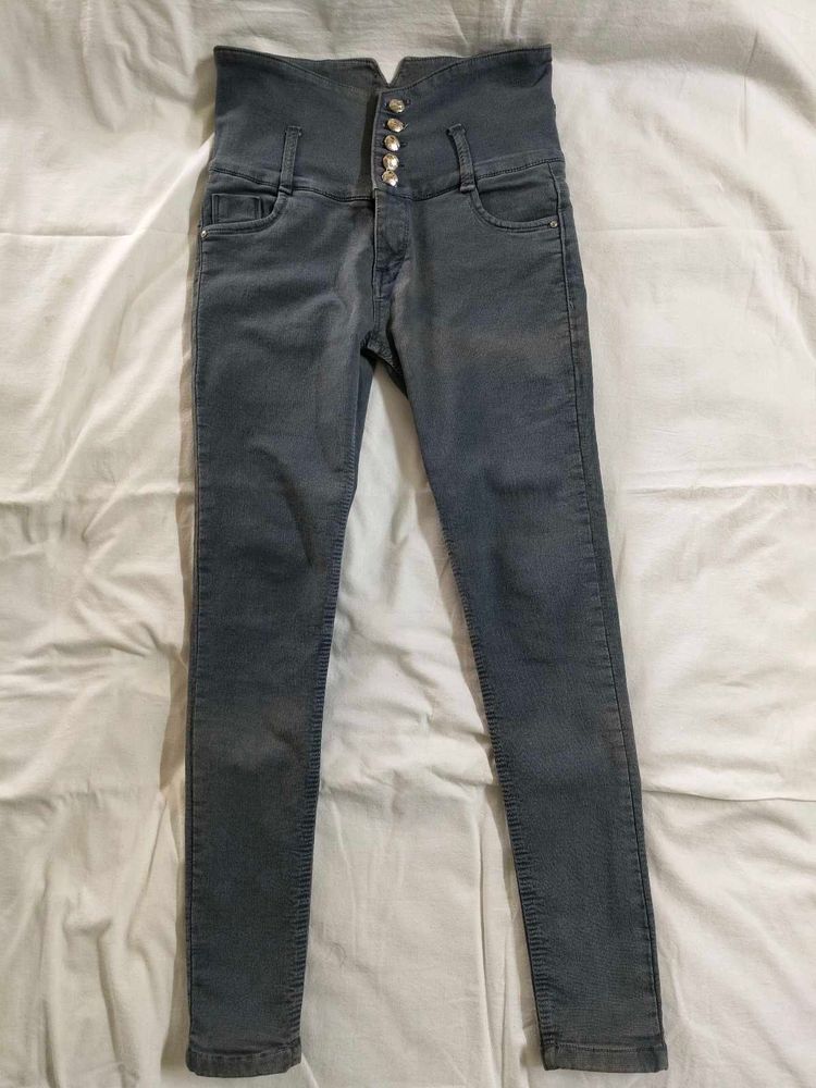 High-Waisted Gray Wash Skinny Jeans