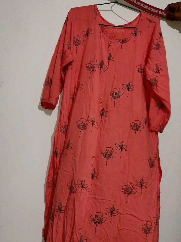 PEACH COTTON KURTA