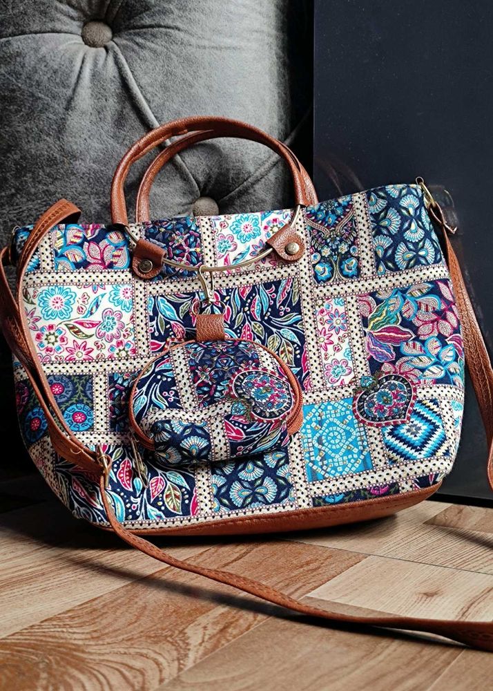 Boho Patchwork Mini Tote Bag with Coin Purse