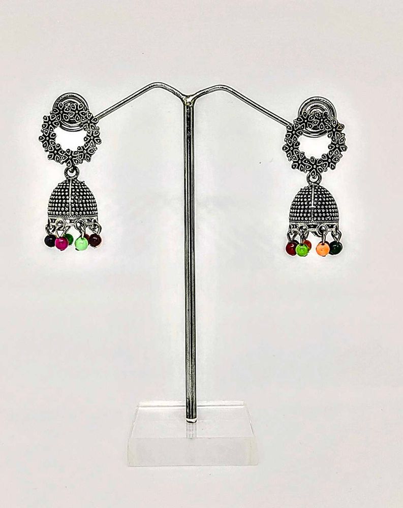Oxidised Silver Jhumka Earrings