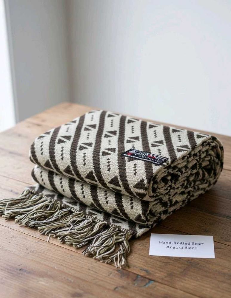 Hand-Knitted Angora Blend Scarf