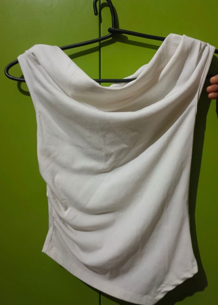 White Cowl Neck Sleeveless Top