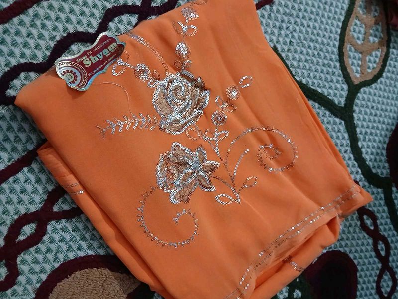 Orange Sequined Saree For Woman🧡🌼