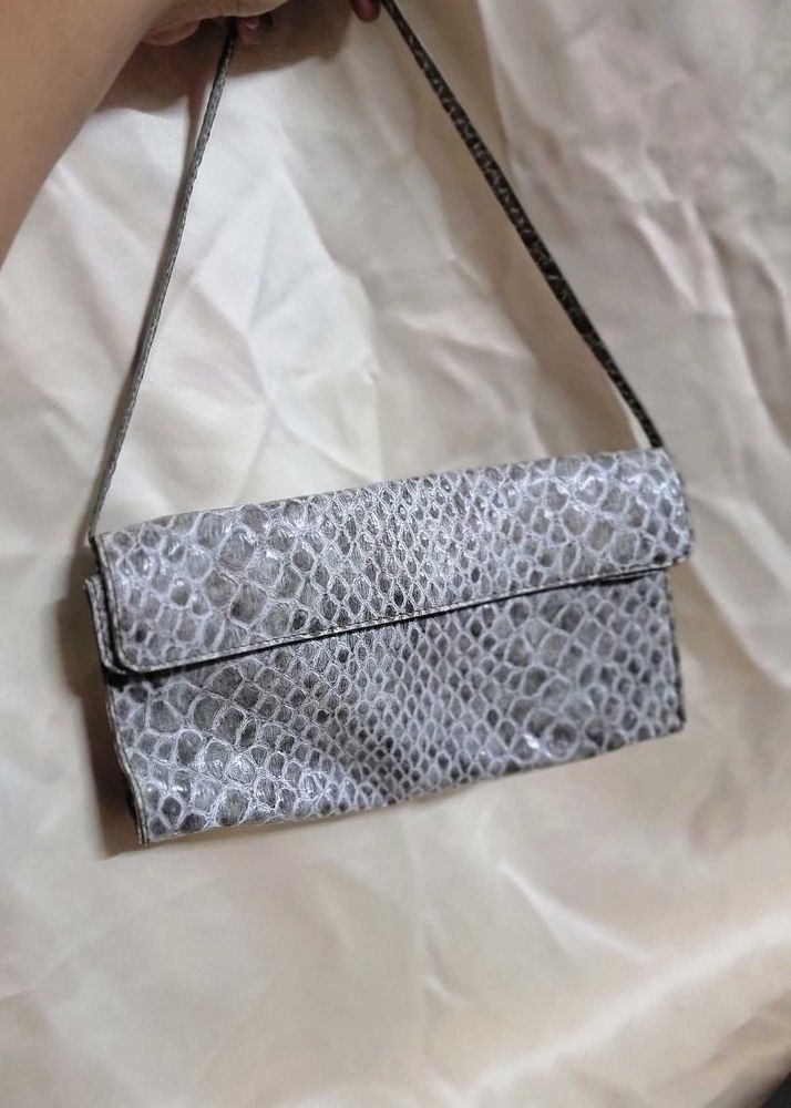 Gray Sisley Paythonskin Embossed Shoulder Bag