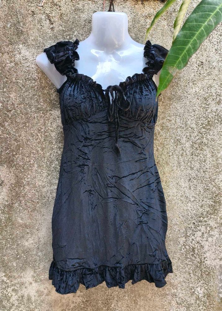 14121. Black Velvet Mini Dress