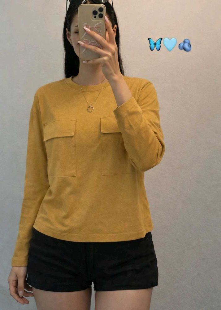 Mustard Pocket Long Sleeve Top (C9)
