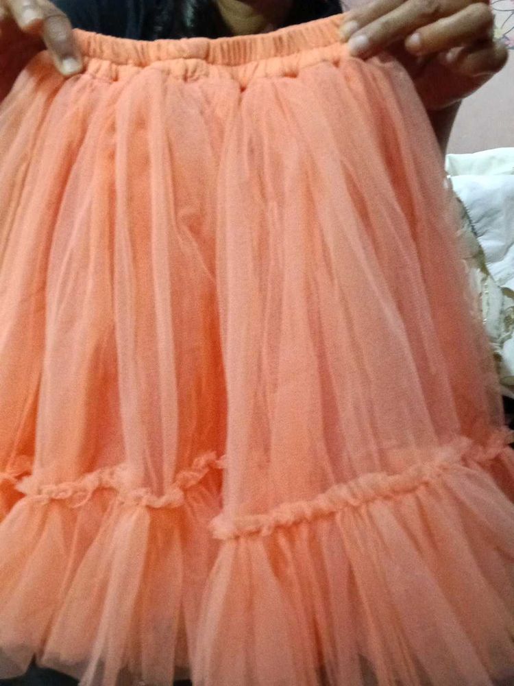 Peach Tulle Mini Skirt And Top