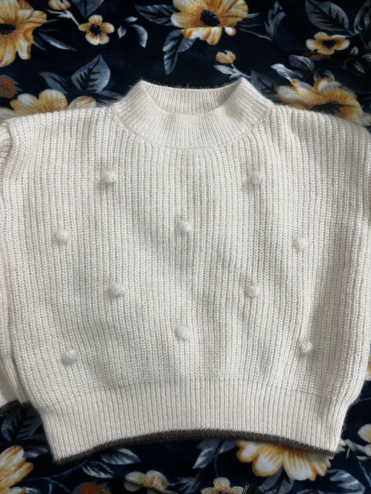 🛑Women Solid  Neck Beige Sweate
