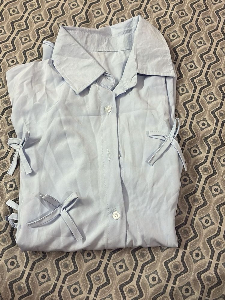 Blue Tie-Sleeve Shirt