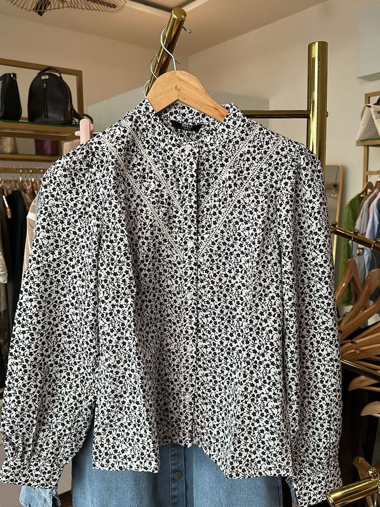 Shein Modest Cotton Floral Print Blouse