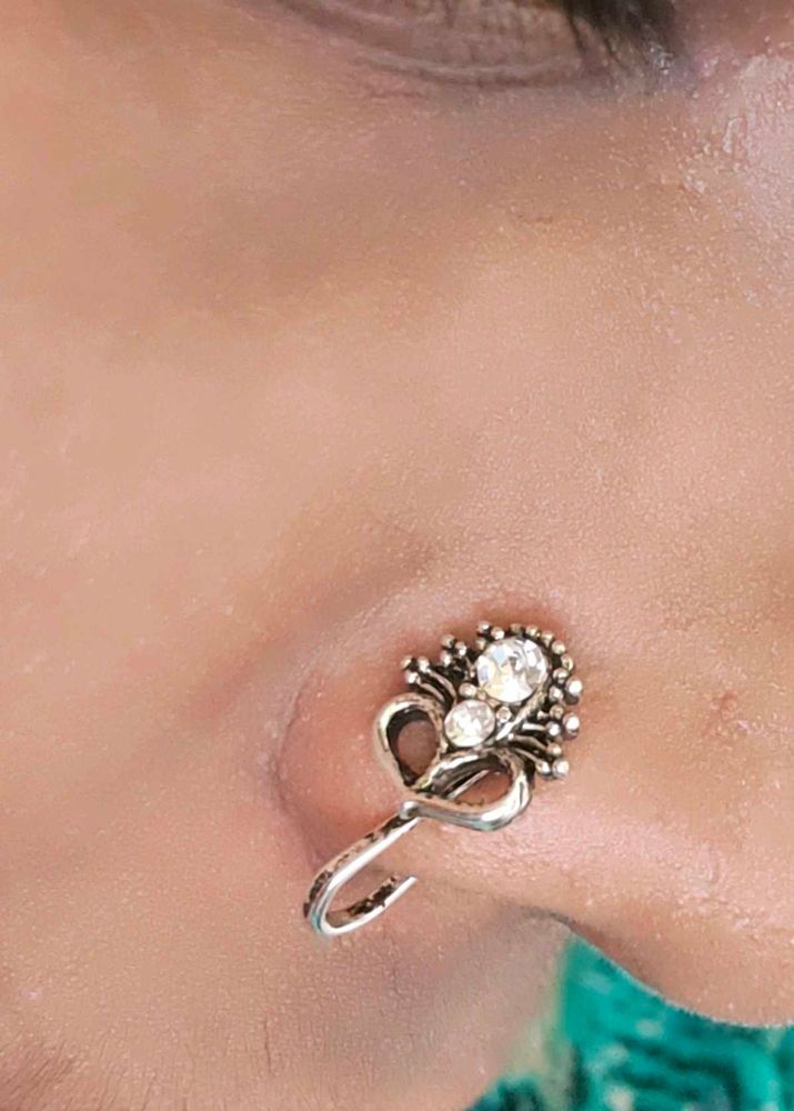 Silver Nose Ring with Crystal Accents