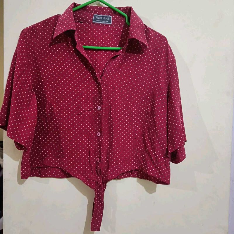 Cute Polka Dot Tie-Front Top Bust 42