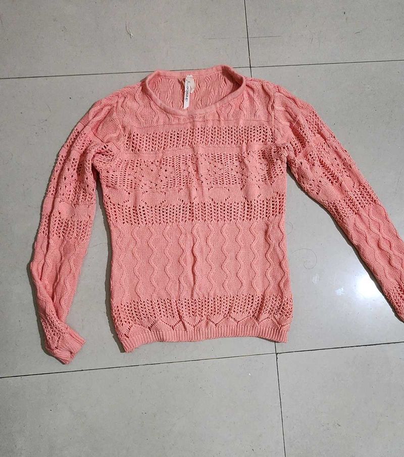 Winter Evenings Coral Knitted Pullover