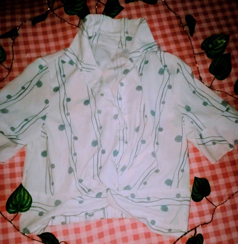 Patterned Twist-Front Crop Top