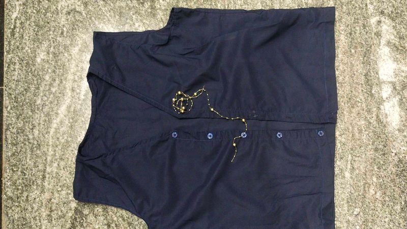 Navy Sleeveless Button-Down Top For School Or Clg