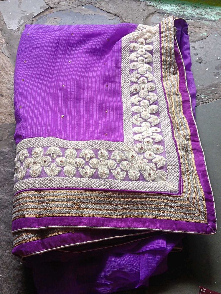 Purple Embroidered Saree