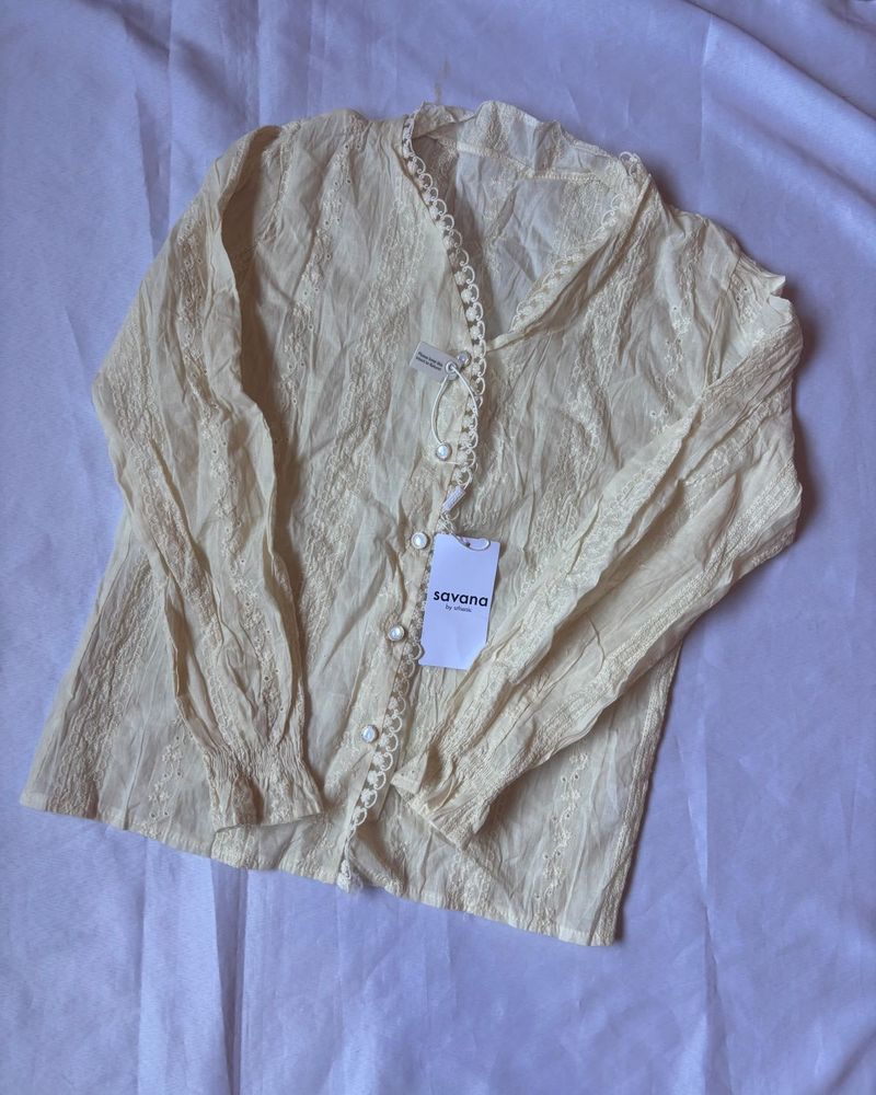 Elegant Lace Trimmed Blouse